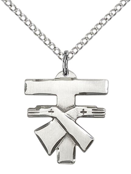 STERLING SILVER FRANCISCAN CROSS PENDANT WITH CHAIN - 5/8" x 1/2"