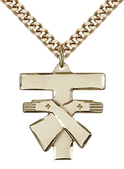 14KT GOLD FILLED FRANCISCAN CROSS PENDANT WITH CHAIN - 3/4" x 3/4"