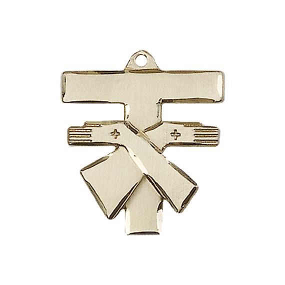 14KT GOLD FRANCISCAN CROSS MEDAL - 3/4" x 3/4"