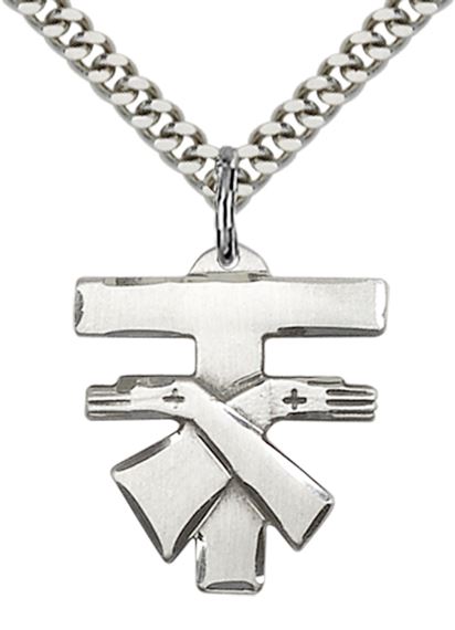 STERLING SILVER FRANCISCAN CROSS PENDANT WITH CHAIN - 3/4" x 3/4"