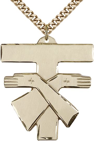 14KT GOLD FILLED FRANCISCAN CROSS PENDANT WITH CHAIN - 1 3/8" x 1 1/4"