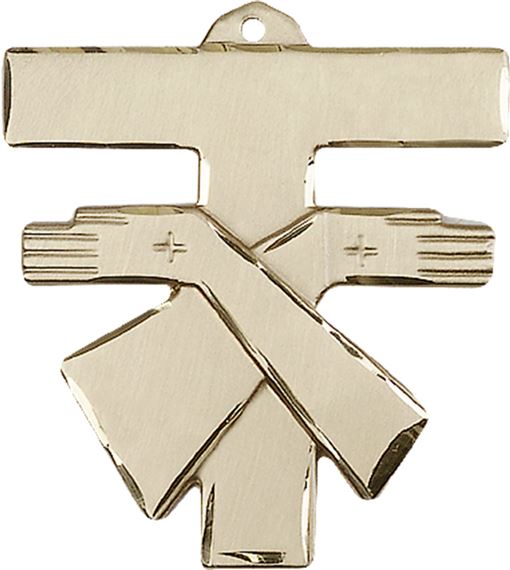 14KT GOLD FRANCISCAN CROSS MEDAL - 1 3/8" x 1 1/4"