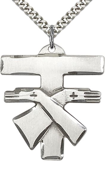 STERLING SILVER FRANCISCAN CROSS PENDANT WITH CHAIN - 1 3/8" x 1 1/4"