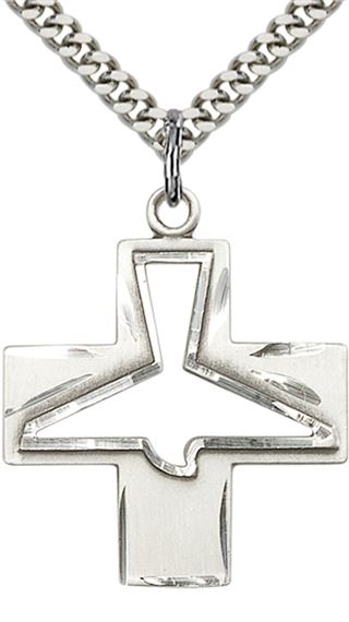 STERLING SILVER HOLY SPIRIT PENDANT WITH CHAIN - 1 1/8" x 1"