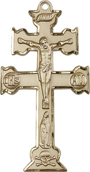 14KT GOLD CARAVACA CRUCIFIX MEDAL - 2" x 1"