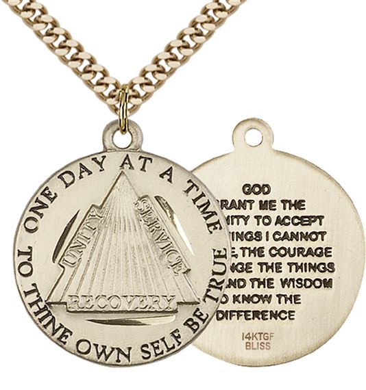 14KT GOLD FILLED RECOVERY PENDANT WITH CHAIN - 1" x 7/8"