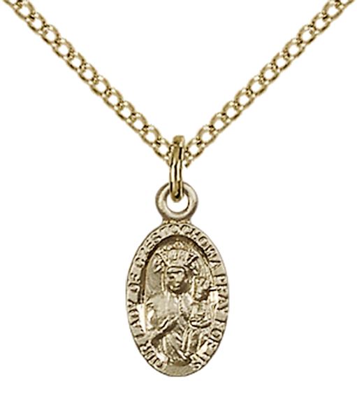 14KT GOLD FILLED OUR LADY OF CZESTOCHOWA PENDANT WITH CHAIN - 1/2" x 1/4"