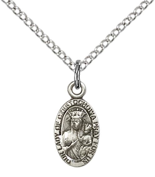 STERLING SILVER OUR LADY OF CZESTOCHOWA PENDANT WITH CHAIN - 1/2" x 1/4"