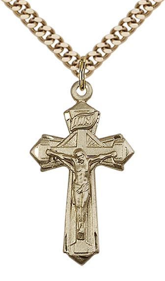 14KT GOLD FILLED CRUCIFIX PENDANT WITH CHAIN - 1 1/8" x 5/8"