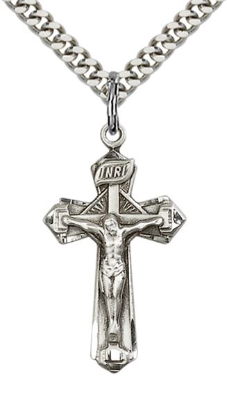 STERLING SILVER CRUCIFIX PENDANT WITH CHAIN - 1 1/8" x 5/8"