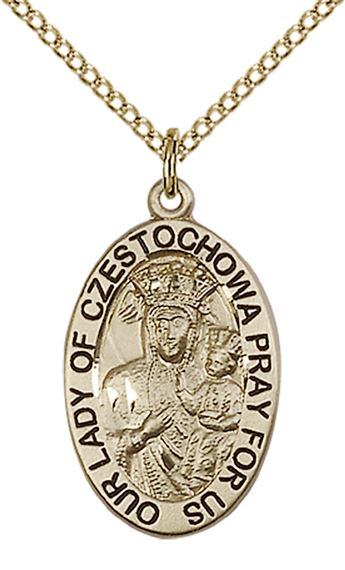 14KT GOLD FILLED OUR LADY OF CZESTOCHOWA PENDANT WITH CHAIN - 7/8" x 1/2"