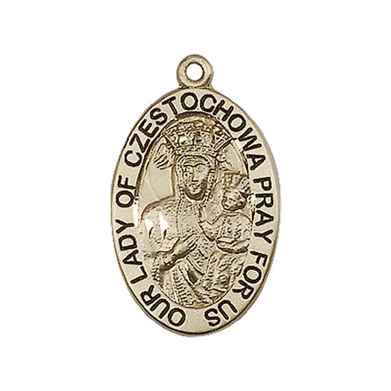 14KT GOLD OUR LADY OF CZESTOCHOWA MEDAL - 7/8" x 1/2"