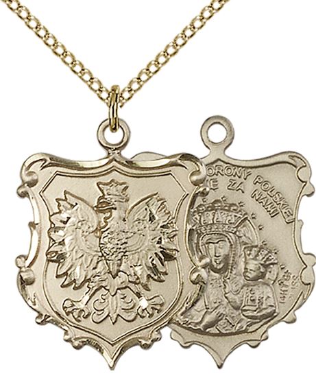 14KT GOLD FILLED OUR LADY OF CZESTOCHOWA PENDANT WITH CHAIN - 1" x 3/4"