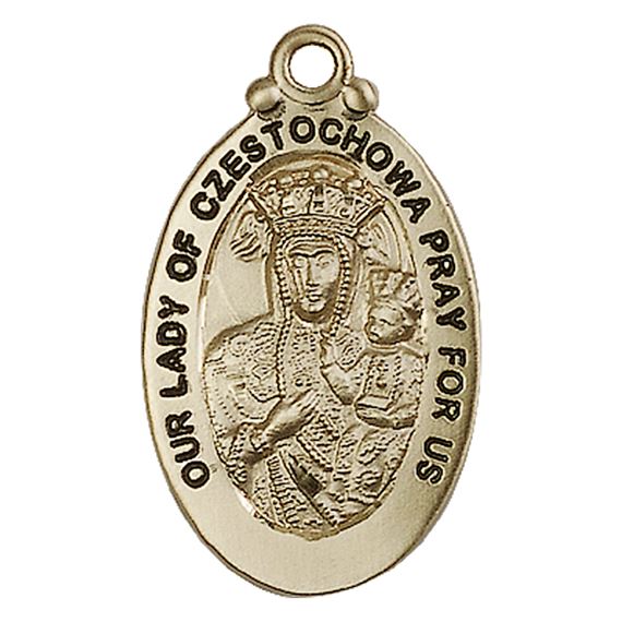 14KT GOLD OUR LADY OF CZESTOCHOWA MEDAL - 1 1/8" x 5/8"