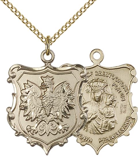 14KT GOLD FILLED OUR LADY OF CZESTOCHOWA PENDANT WITH CHAIN - 7/8" x 3/4"
