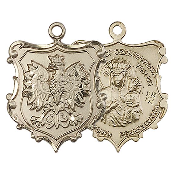 14KT GOLD OUR LADY OF CZESTOCHOWA MEDAL - 7/8" x 3/4"