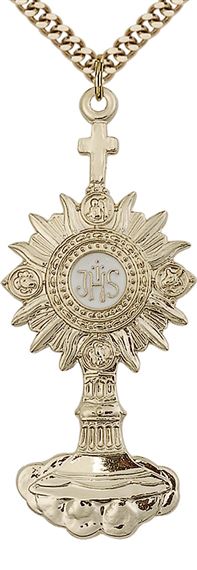 14KT GOLD FILLED MONSTRANCE PENDANT WITH CHAIN - 2 1/8X 7/8"