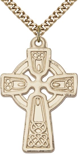 14KT GOLD FILLED CELTIC CROSS PENDANT WITH CHAIN - 1 3/8" x 7/8"