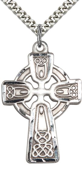 STERLING SILVER CELTIC CROSS PENDANT WITH CHAIN - 1 3/8" x 7/8"