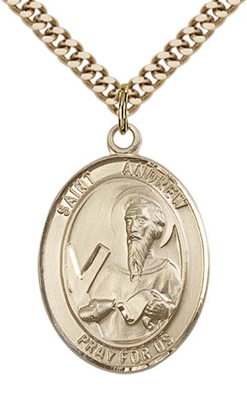 14KT GOLD FILLED ST ANDREW THE APOSTLE PENDANT WITH CHAIN - 1" x 3/4"