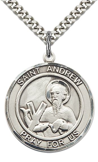 STERLING SILVER ST ANDREW THE APOSTLE PENDANT WITH CHAIN - 1" x 7/8"
