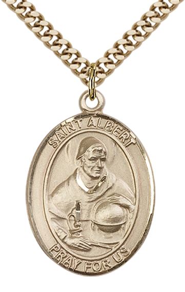 14KT GOLD FILLED ST ALBERT THE GREAT PENDANT WITH CHAIN - 1" x 3/4"