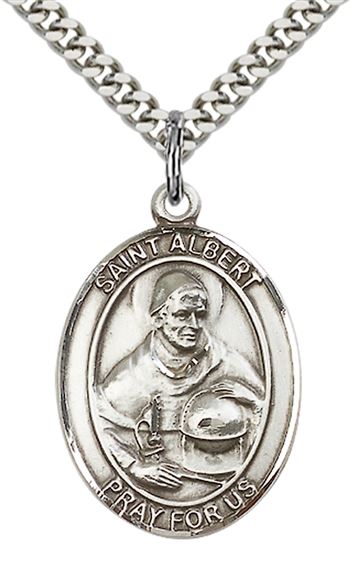STERLING SILVER ST ALBERT THE GREAT PENDANT WITH CHAIN - 1" x 3/4"