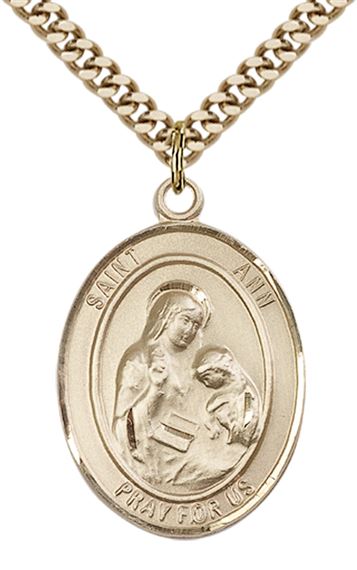 14KT GOLD FILLED ST ANN PENDANT WITH CHAIN - 1" x 3/4"