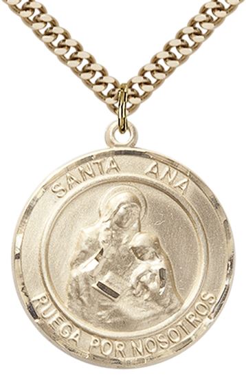 GOLD FILLED SANTA ANA PENDANT ON A CHAIN - 1" x 7/8"