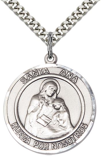 STERLING SILVER SANTA ANA PENDANT WITH CHAIN - 1" x 7/8"