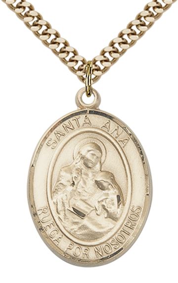 GOLD FILLED SANTA ANA PENDANT ON A CHAIN - 1" x 3/4"