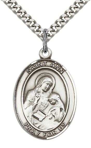 STERLING SILVER ST ANN PENDANT WITH CHAIN - 1" x 3/4"