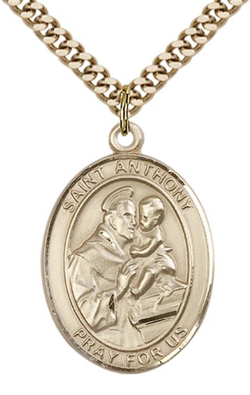 14KT GOLD FILLED ST ANTHONY OF PADUA PENDANT WITH CHAIN - 1" x 3/4"
