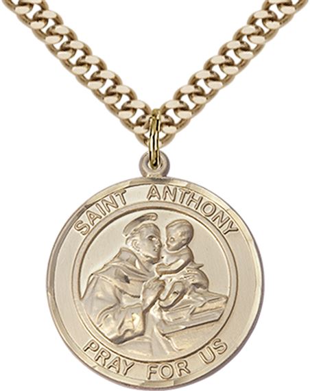 14KT GOLD FILLED ST ANTHONY PENDANT WITH CHAIN - 1" x 7/8"