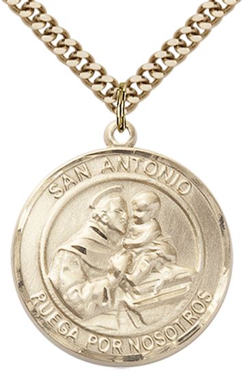 GOLD FILLED SAN ANTONIO PENDANT ON A CHAIN - 1" x 7/8"