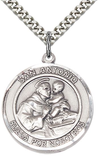 STERLING SILVER SAN ANTONIO PENDANT WITH CHAIN - 1" x 7/8"