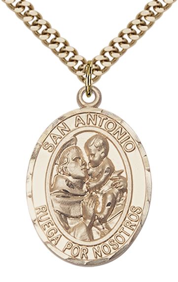 GOLD FILLED SAN ANTONIO PENDANT ON A CHAIN - 1" x 3/4"