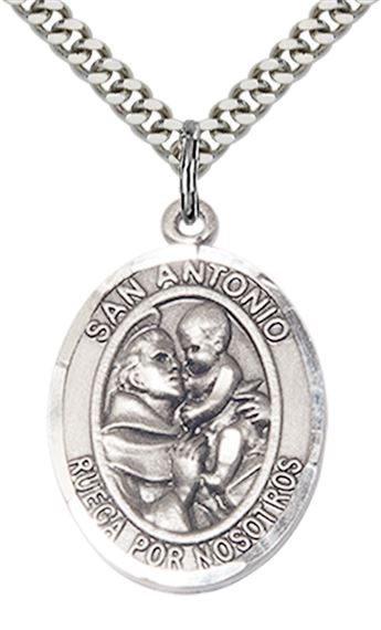 STERLING SILVER SAN ANTONIO PENDANT WITH CHAIN - 1" x 3/4"