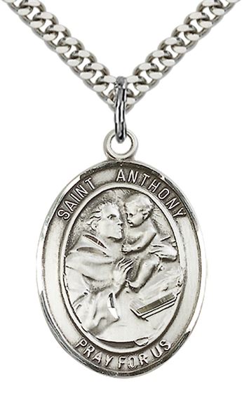 STERLING SILVER ST ANTHONY OF PADUA PENDANT WITH CHAIN - 1" x 3/4"
