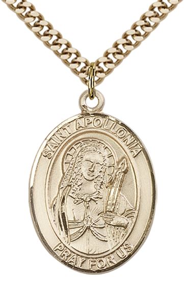 14KT GOLD FILLED ST APOLLONIA PENDANT WITH CHAIN - 1" x 3/4"