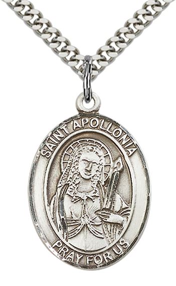 STERLING SILVER ST APOLLONIA PENDANT WITH CHAIN - 1" x 3/4"