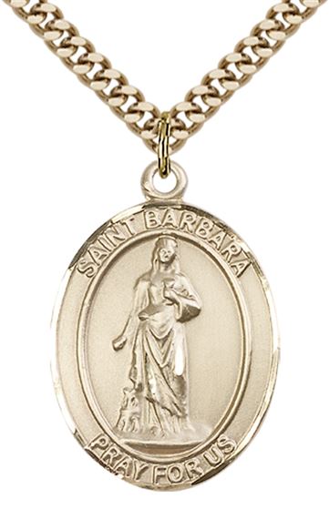 14KT GOLD FILLED ST BARBARA PENDANT WITH CHAIN - 1" x 3/4"