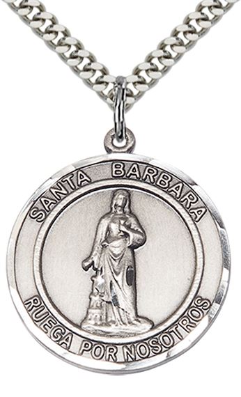 STERLING SILVER SANTA BARBARA PENDANT WITH CHAIN - 1" x 7/8"