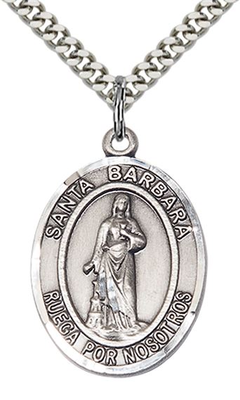 STERLING SILVER SANTA BARBARA PENDANT WITH CHAIN - 1" x 3/4"