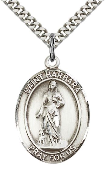 STERLING SILVER ST BARBARA PENDANT WITH CHAIN - 1" x 3/4"