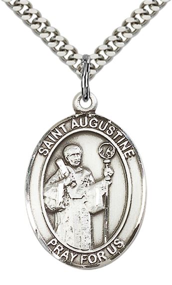 STERLING SILVER ST AUGUSTINE PENDANT WITH CHAIN - 1" x 3/4"