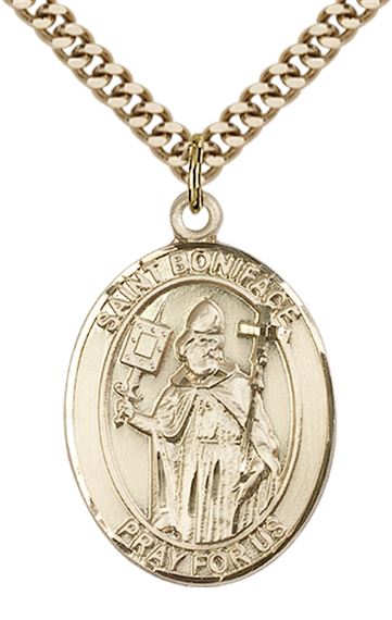 14KT GOLD FILLED ST BONIFACE PENDANT WITH CHAIN - 1" x 3/4"