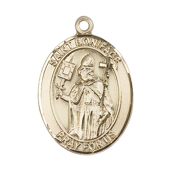 14KT GOLD ST BONIFACE MEDAL - 1" x 3/4"