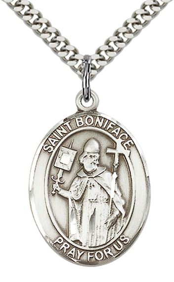 STERLING SILVER ST BONIFACE PENDANT WITH CHAIN - 1" x 3/4"
