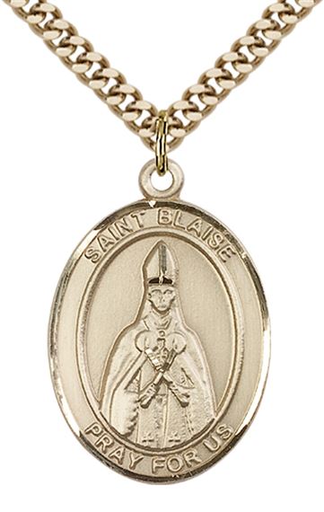 14KT GOLD FILLED ST BLAISE PENDANT WITH CHAIN - 1" x 3/4"
